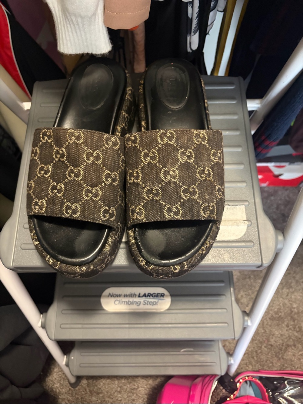 Gucci GG Canvas Slide Sandals in Black and White - Picture 1 of 4